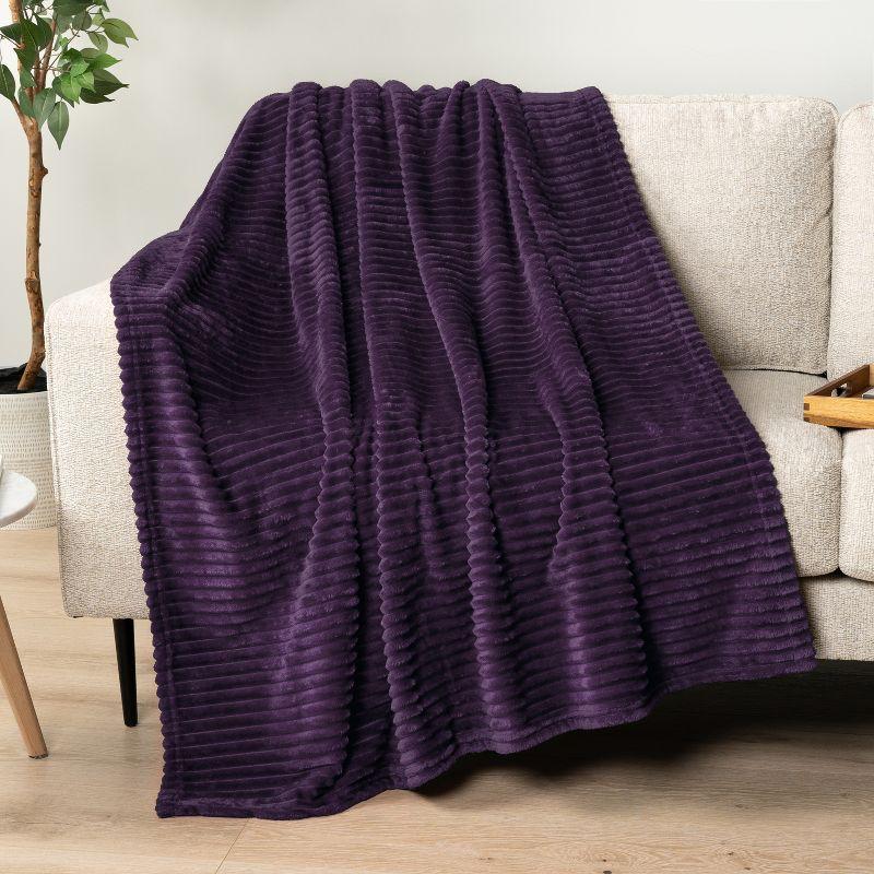 PAVILIA Super Soft Fleece Flannel Ribbed Striped Throw Blanket, Luxury Fuzzy Plush Warm Cozy for Sofa Couch Bed