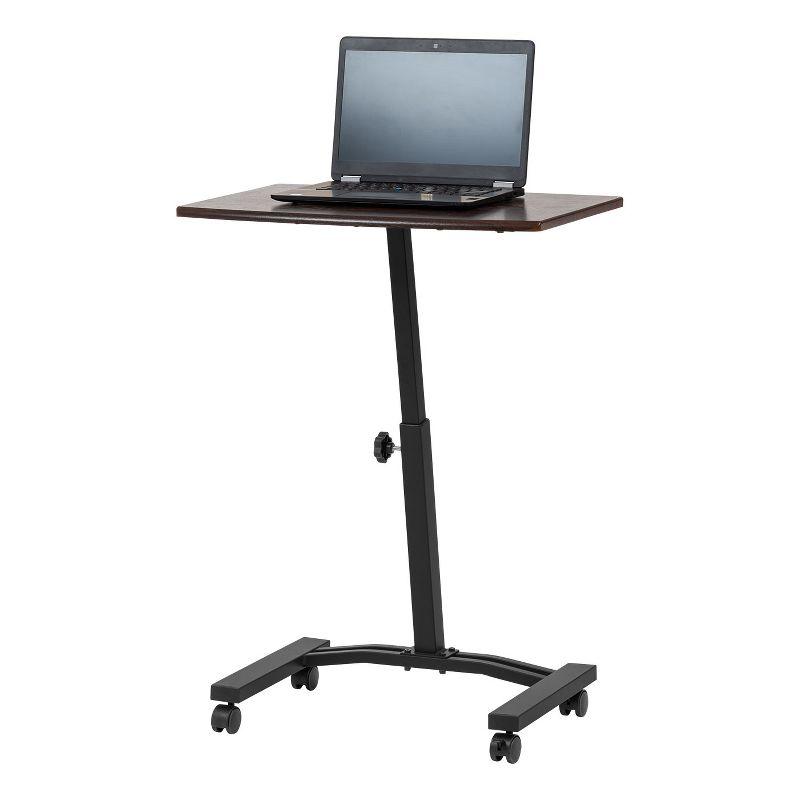 IRIS USA Single Table Height Adjustable Mobile Laptop Cart, Ergonomic Standing Desk Rolling Workstation Podium Stand from 20.4" to 33" Tall, Brown