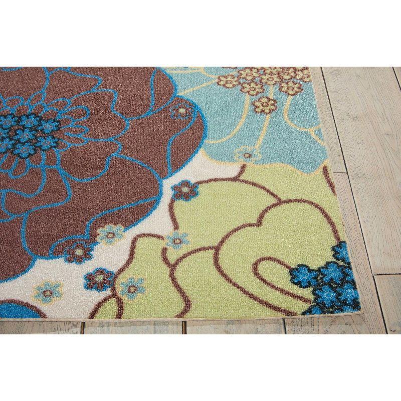 Light Blue Floral Synthetic Rectangular Area Rug