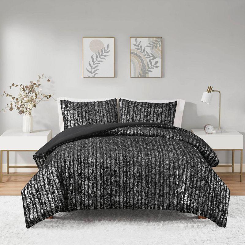 510 Design Metallic Print Faux Fur Comforter Set