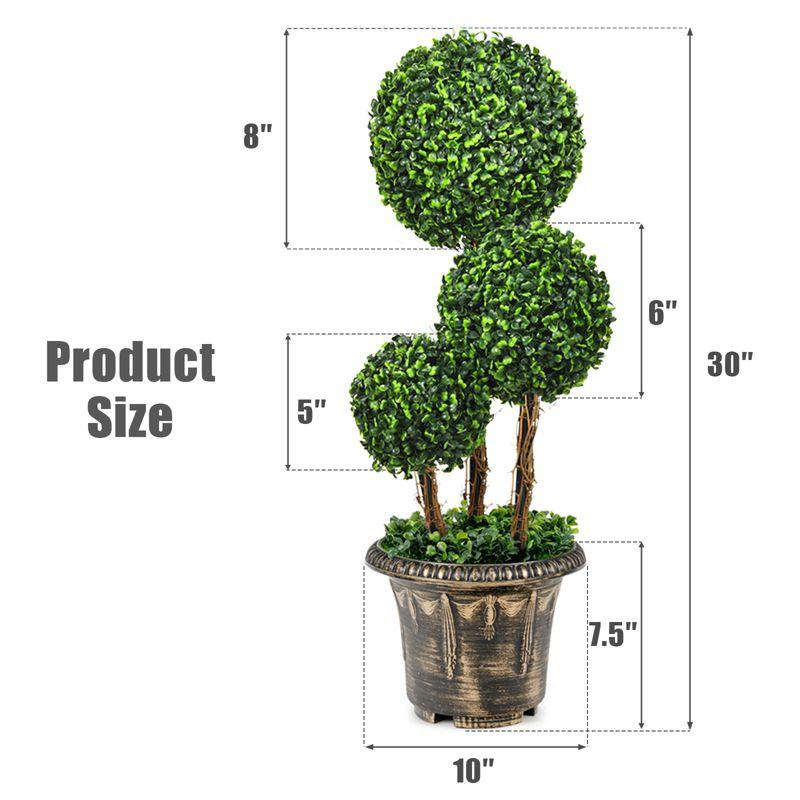 Tangkula 30” Artificial Topiary Three Ball Tree Decorative Trees Fake Greenery Plants Indoor&Outdoor