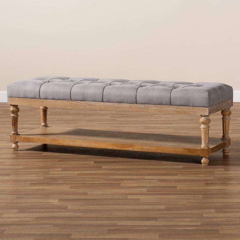 Linda Linen Fabric Upholstered Washed Wood Storage Bench - Baxton Studio