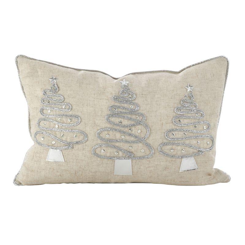 12"x18" Christmas Tree Trio Poly Filled Lumbar Throw Pillow Silver - Saro Lifestyle