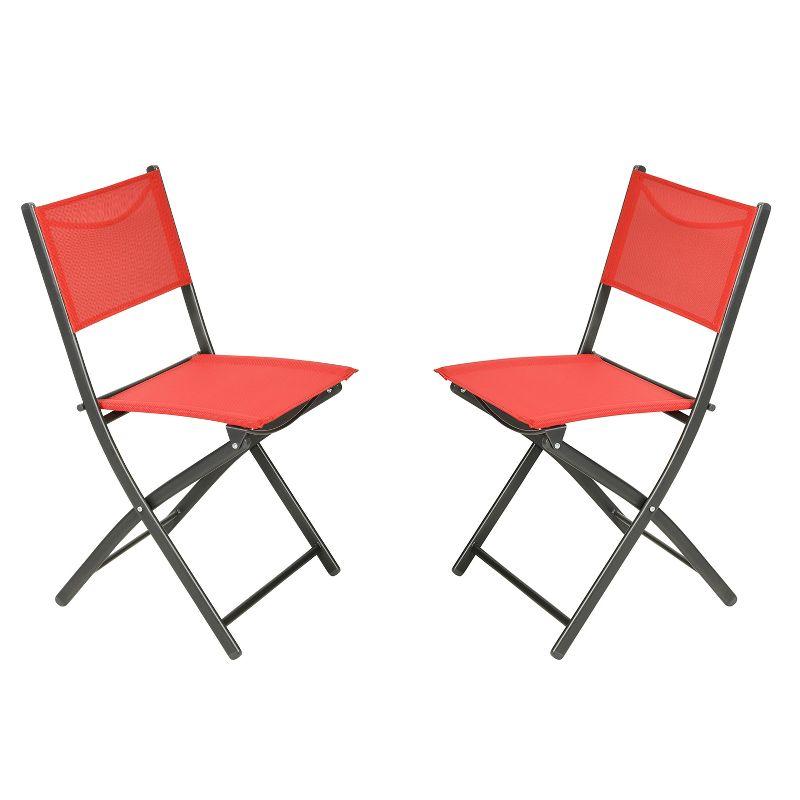 Flash Furniture Brazos Set of 2 Commercial Grade Indoor/Outdoor Folding Chairs with Red Flex Comfort Material Backs and Seats and Black Metal Frames