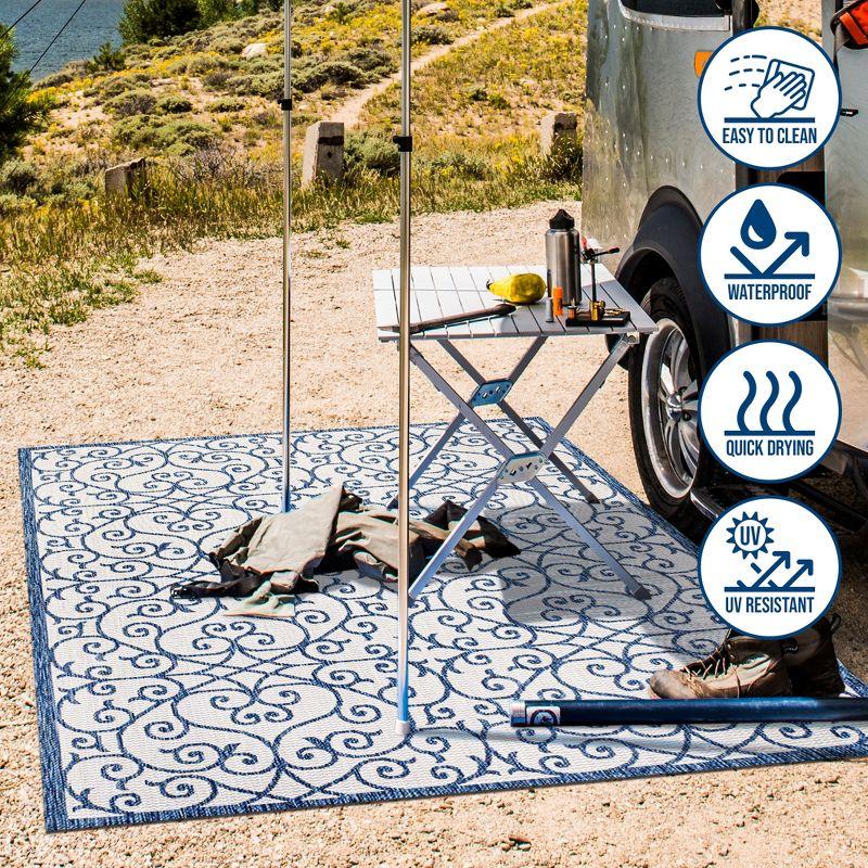 4' x 6' Madrid Vintage Filigree Textured Weave Indoor/Outdoor Area Rug, Blue/Cream - JONATHAN Y