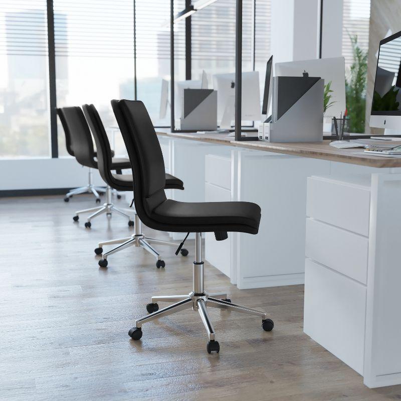 Ergonomic Black LeatherSoft Armless Swivel Task Chair with Chrome Base