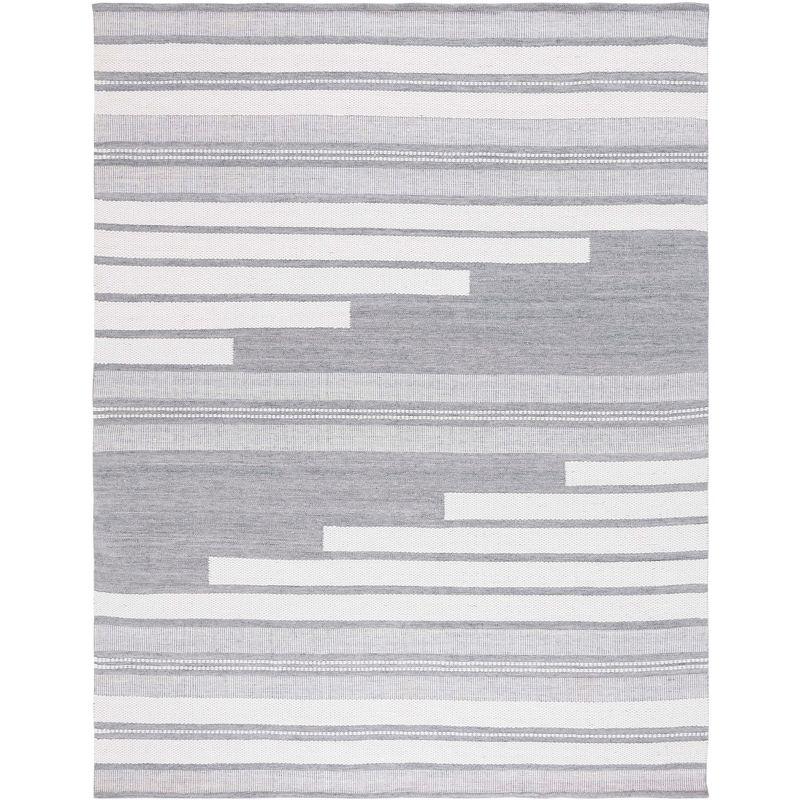 Ivory and Grey 6' x 9' Flatweave Striped Wool Rug