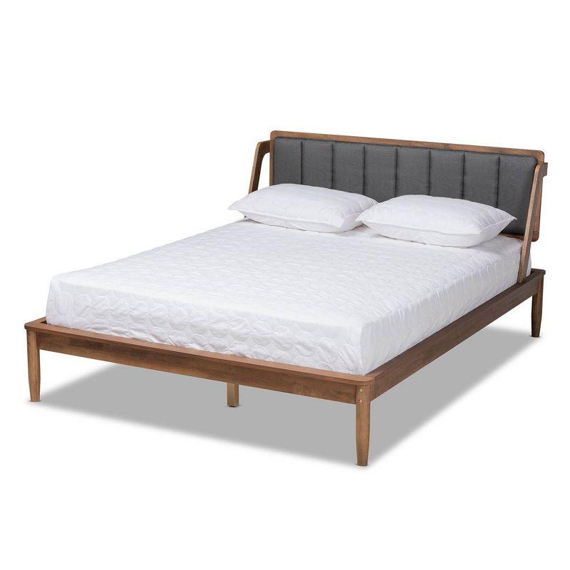 Baxton Studio Queen Helsa Mid-Century Modern Platform Bed Walnut/Brown/Gray: Wood Frame, No Box Spring Needed