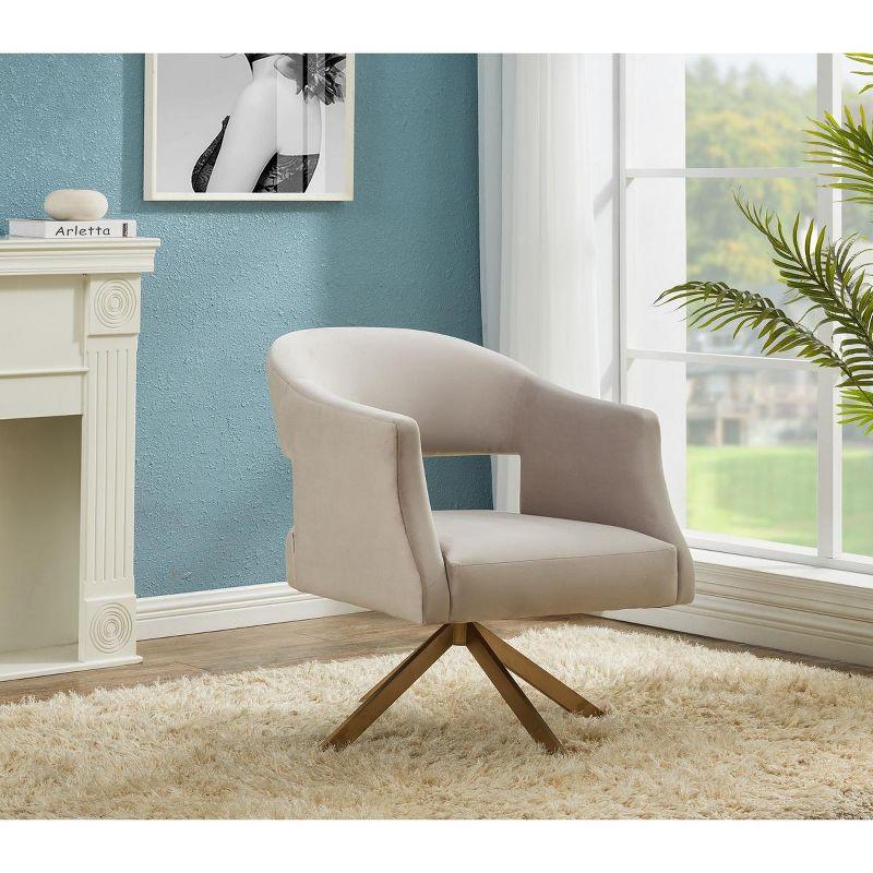 Aurora Geometric Back Swivel Accent Chair in Pale Taupe Velvet