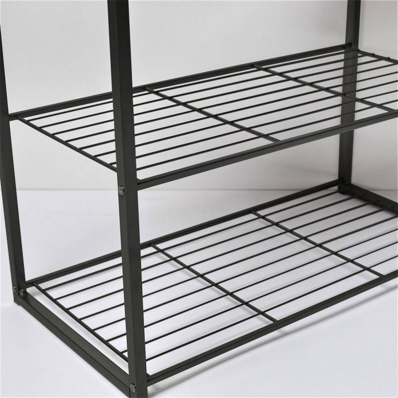 3 Tier Shoe Rack Black Metal with Natural Wood - Brightroom™