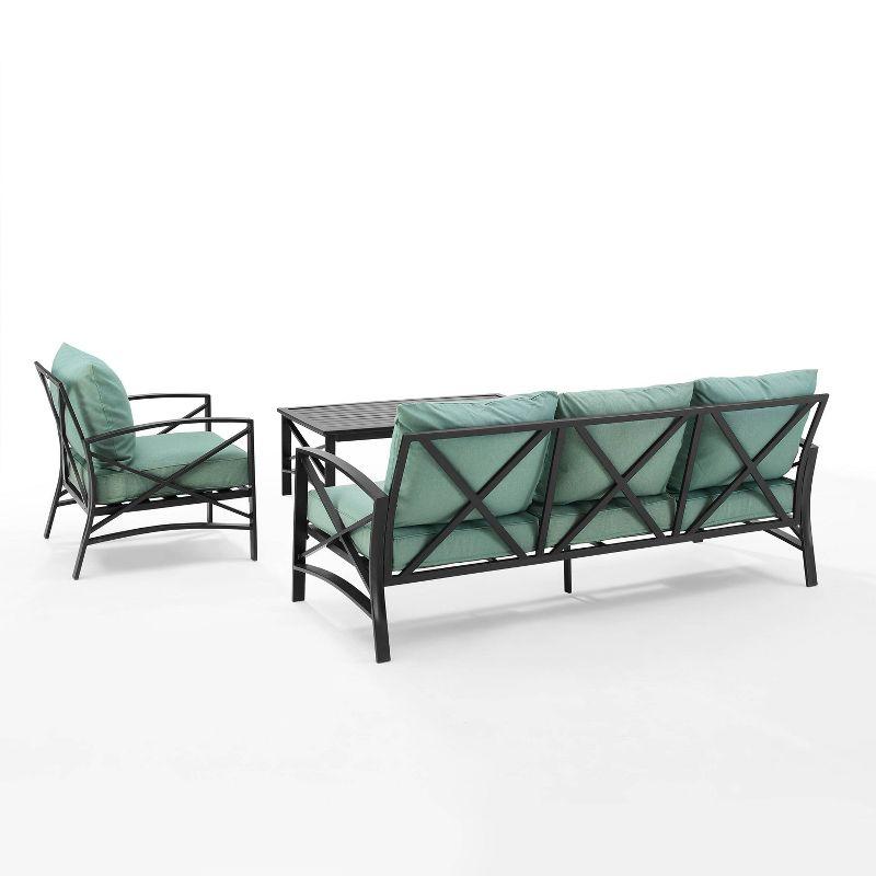 Kaplan 3pc Outdoor Sofa Set: Steel Frame, Weather-Resistant Cushions - Crosley