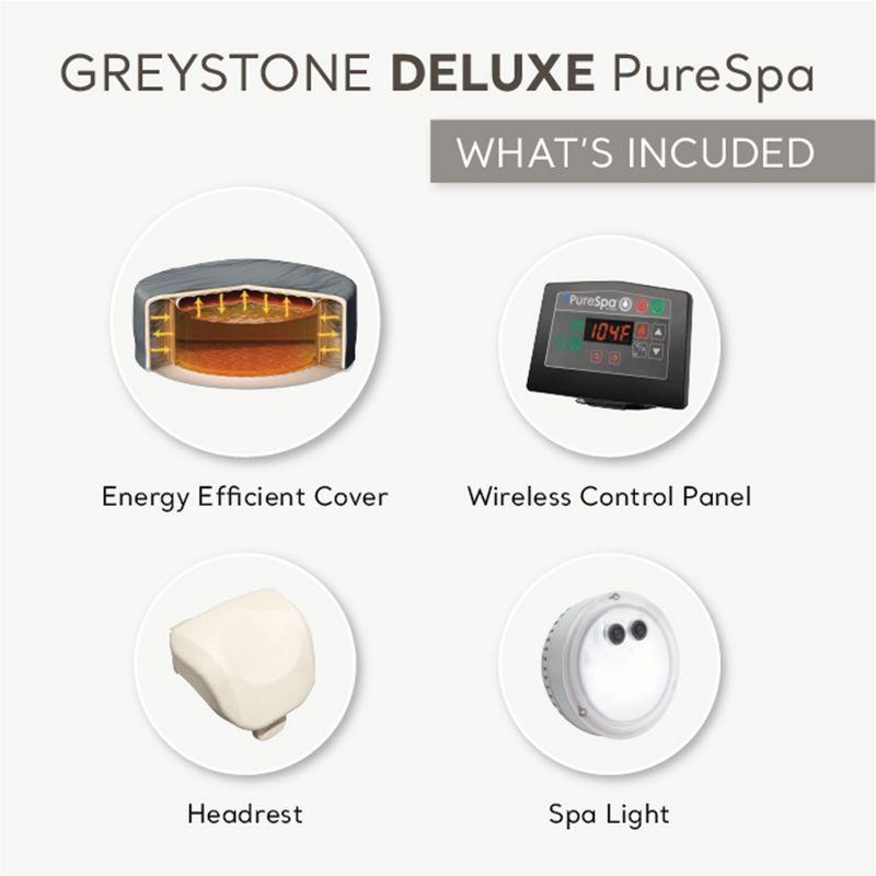 Intex PureSpa Plus Greystone Inflatable Square Outdoor Hot Tub Spa, 94 x 28", and Tablet Mobile Phone Spa Tray Accessory with LED Light Strip, White