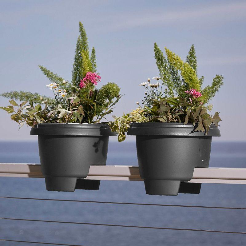 Bloem 12" Modica Deck Rail Round Planter, Charcoal