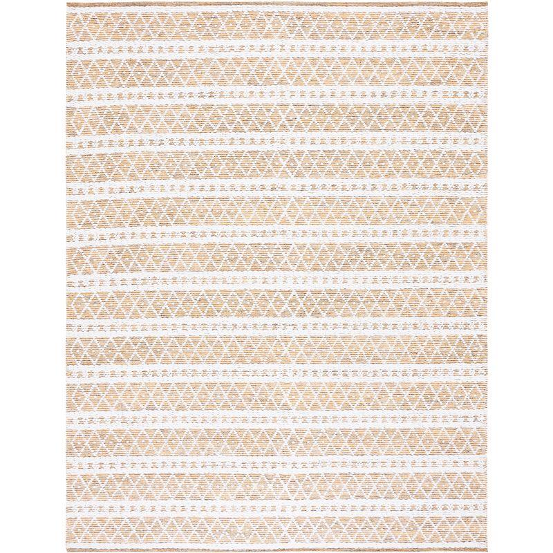 Handwoven Gold and White Rectangular Cotton Area Rug 8' x 10'