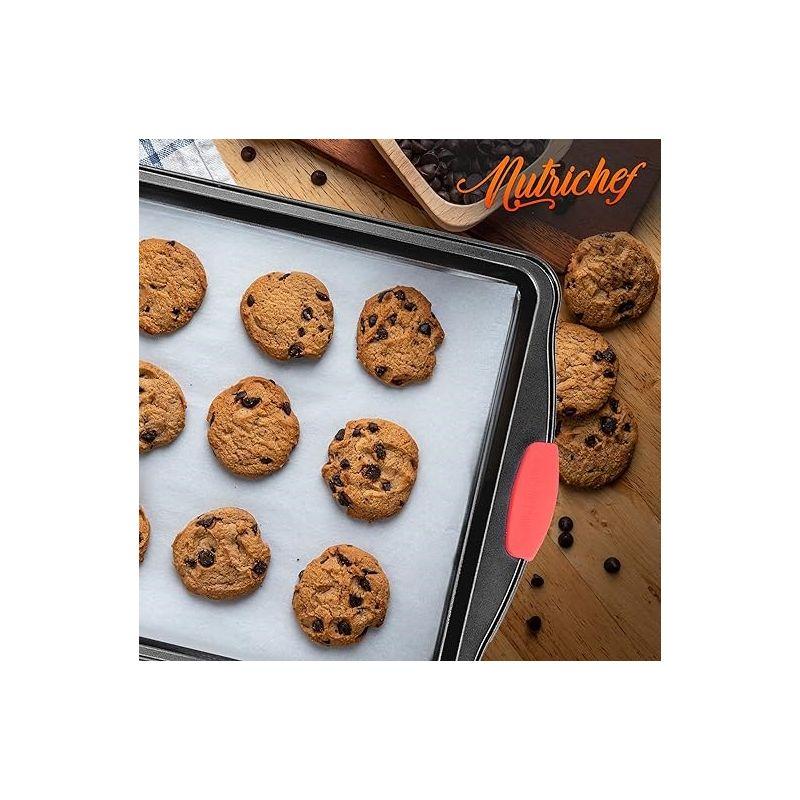 NutriChef Large Cookie Sheet - Deluxe Nonstick Gray Coating Inside & Outside With Red Silicone Handles