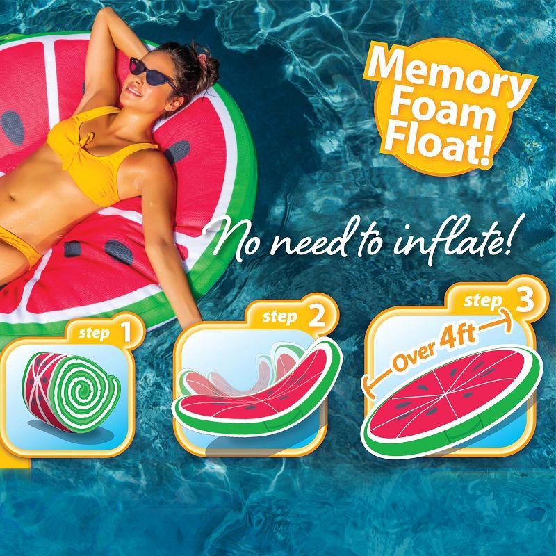 COMFY FLOATS Soft Mesh Self-Inflating Expanding Memory Foam Roll Up Sun Disc Pool Float Lounger with Protective Vinyl Layer, Watermelon