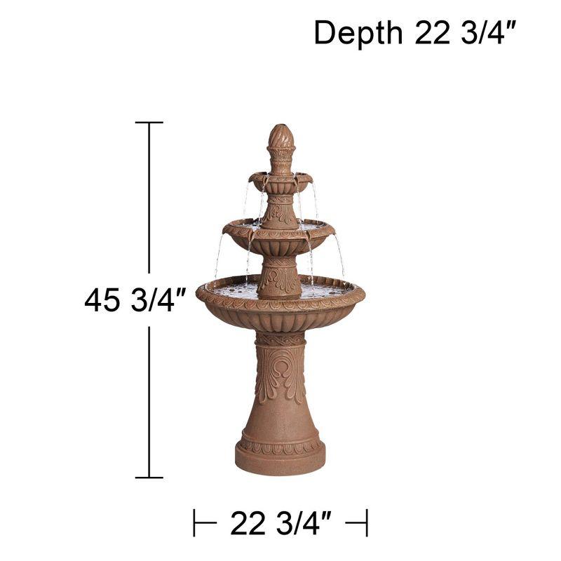 European Rustic Three-Tiered Outdoor Water Fountain with LED Light