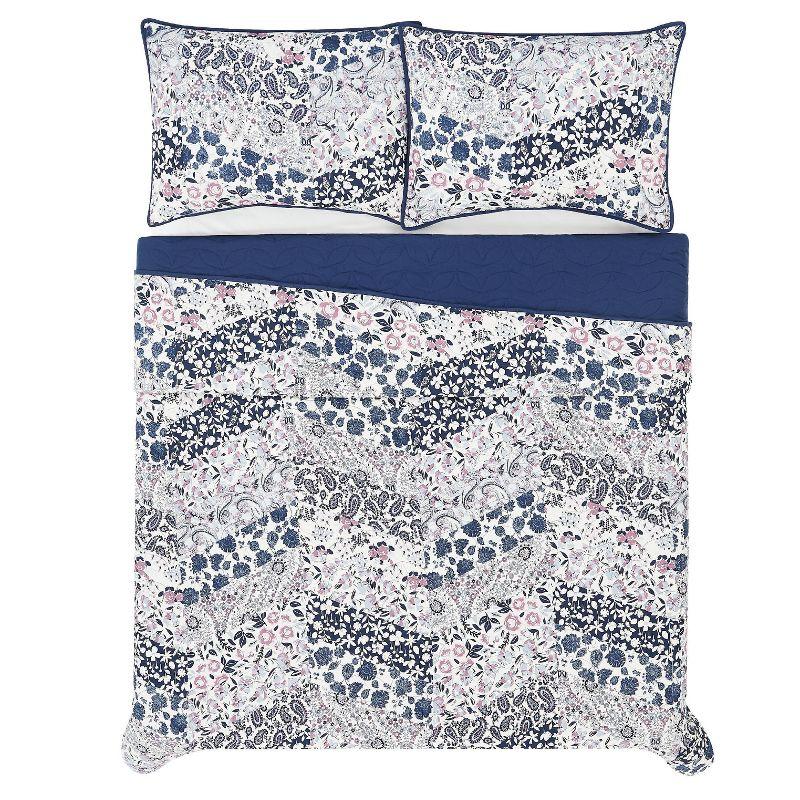 Chelsea Blue Floral Microfiber Full Quilt Set