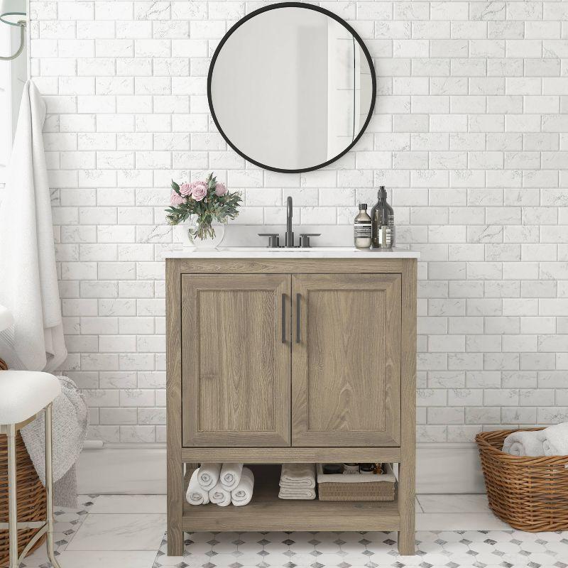 Taylor & Logan 30" Vivien Bathroom Vanity Brown: Stoneware Surface, Wood Frame, Drop-In Sink, 1-Year Warranty