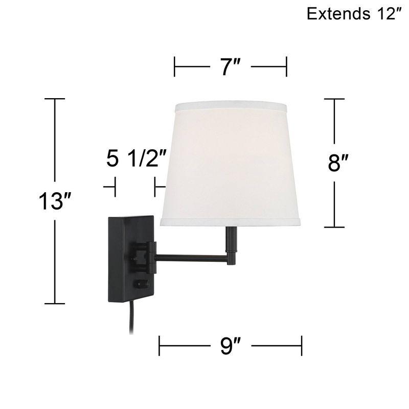 360 Lighting Lanett Modern Swing Arm Wall Lamps Set of 2 Black Plug-in Light Fixture with USB Charging Port White Lamp Shade for Bedroom Living Room