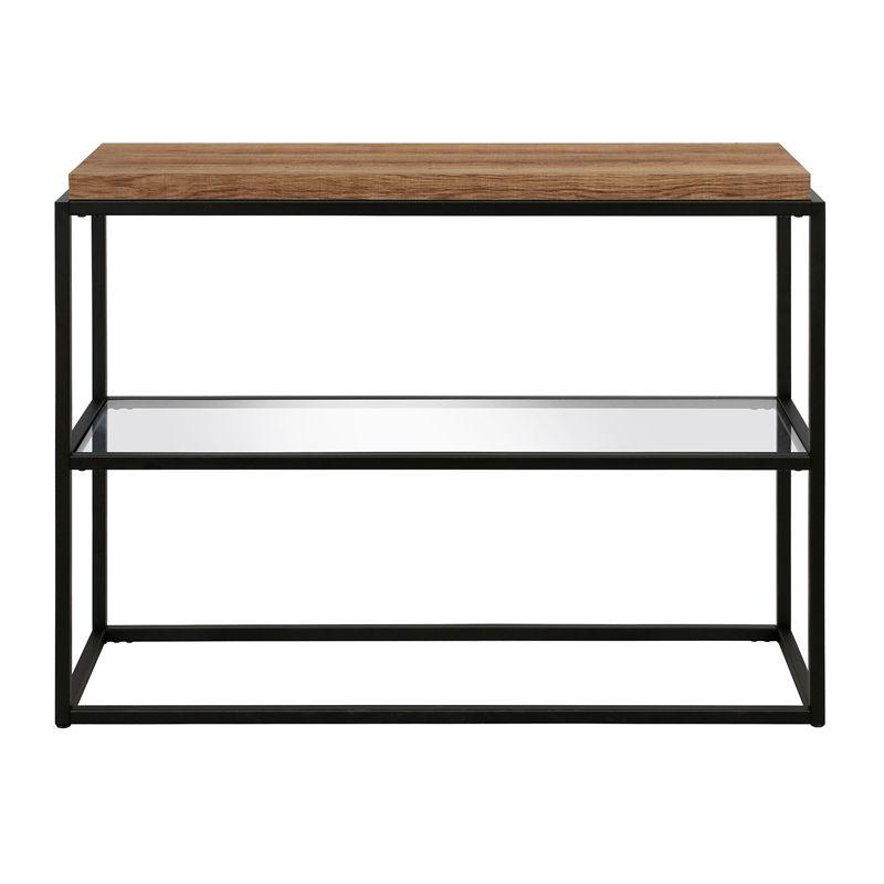 Hector Blackened Bronze and Rustic Oak Console Table with Glass Shelf