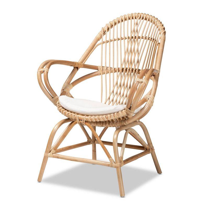 Jayden White Leather and Natural Rattan 31" Accent Chair