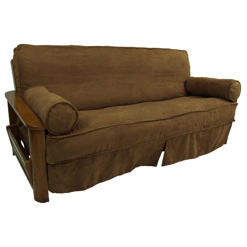 Saddle Brown Microsuede Full Futon Slipcover Set with Bolster Pillows