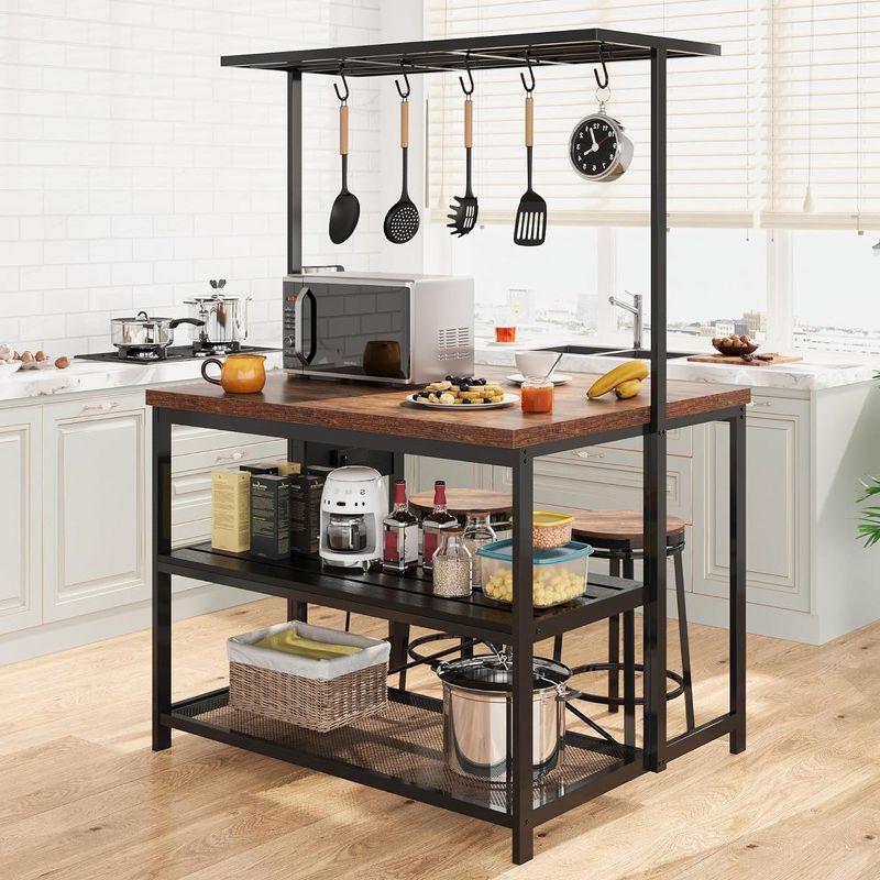 Kitchen Island with Storage, Bakers Rack with Power Outlet, Island Table for Kitchen,3 Tier Microwave Stand Oven Shelf,Large Coffee Bar Table