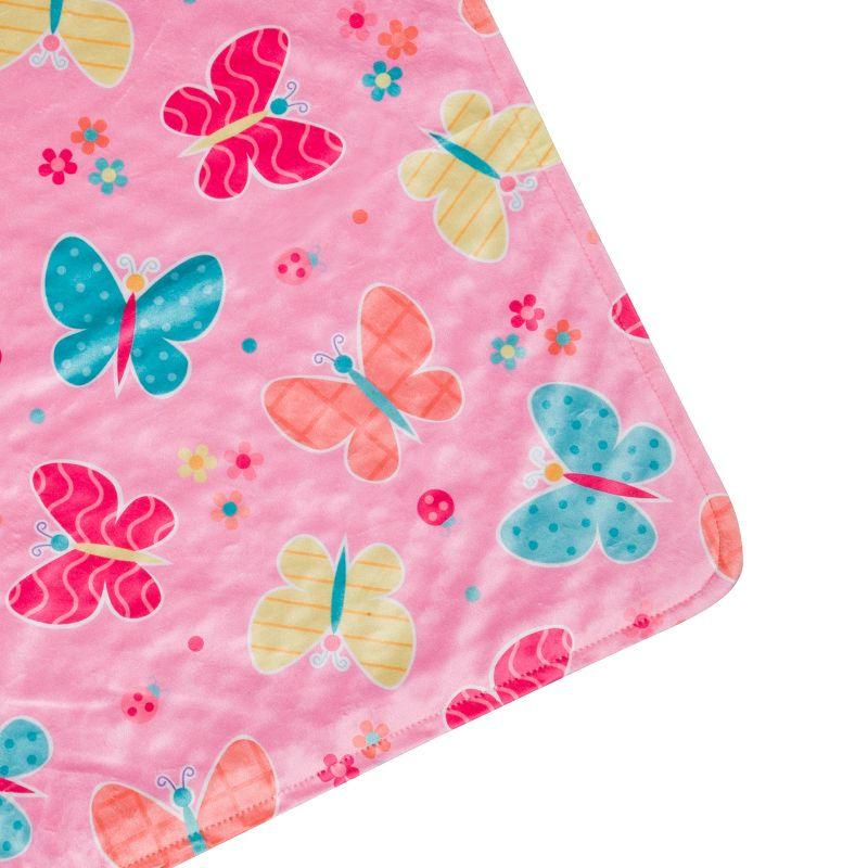 Cozy Butterfly Garden Pink Velour Toddler Plush Blanket