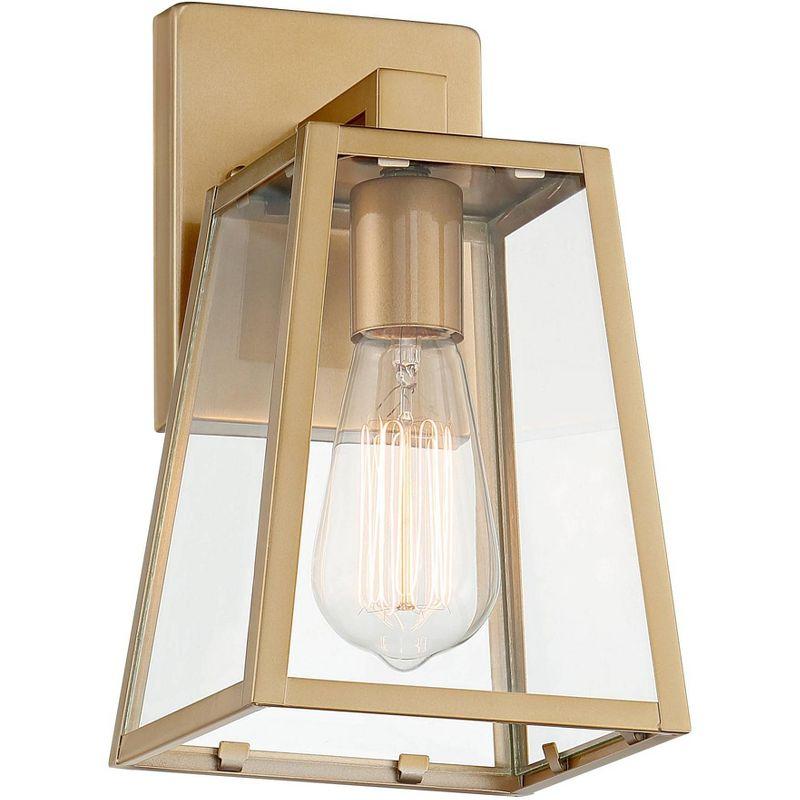 John Timberland Arrington 10 3/4" High Farmhouse Rustic Outdoor Wall Light Fixture Mount Porch House Edison Bulb Soft Gold Finish Metal Glass Shade