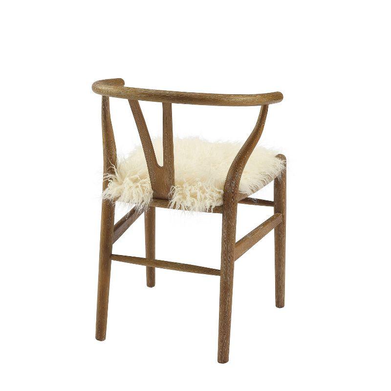 Ellis Mid-Century Wishbone Faux Fur Dining Chair White - Linon: Plush, Armless, Wood Legs