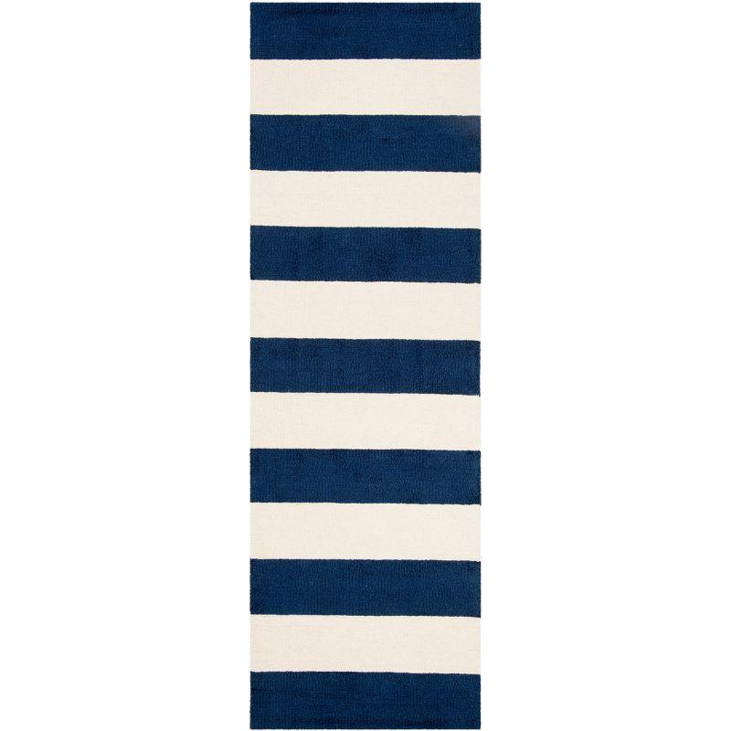 Safavieh Kids Stripe SFK919 Hand Tufted Indoor Runner Rug - Navy/Ivory - 2'6"x8' - Safavieh