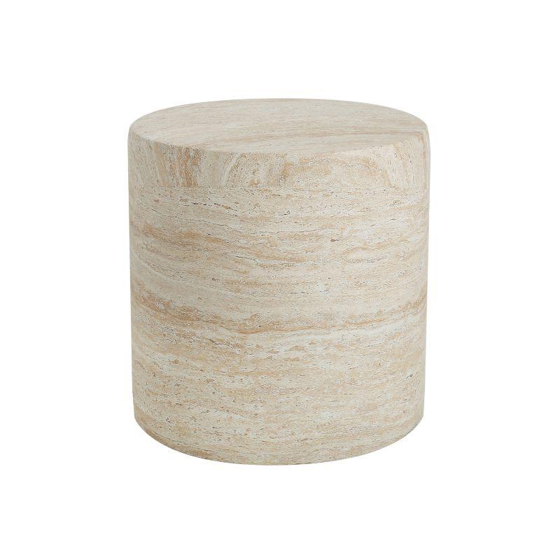 Travertine Effect Cylindrical Lightweight Concrete Side Table