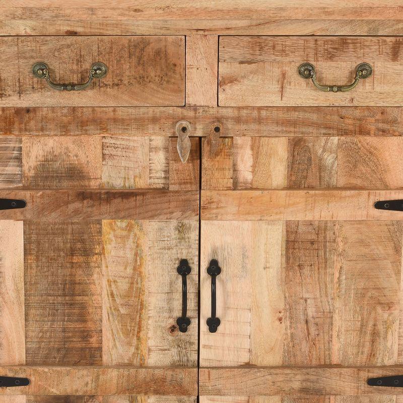 The Urban Port 39" Artisanal Farmhouse Style 2 Drawer Mango Wood Cabinet Console with 2 Door Storage Rustic Brown