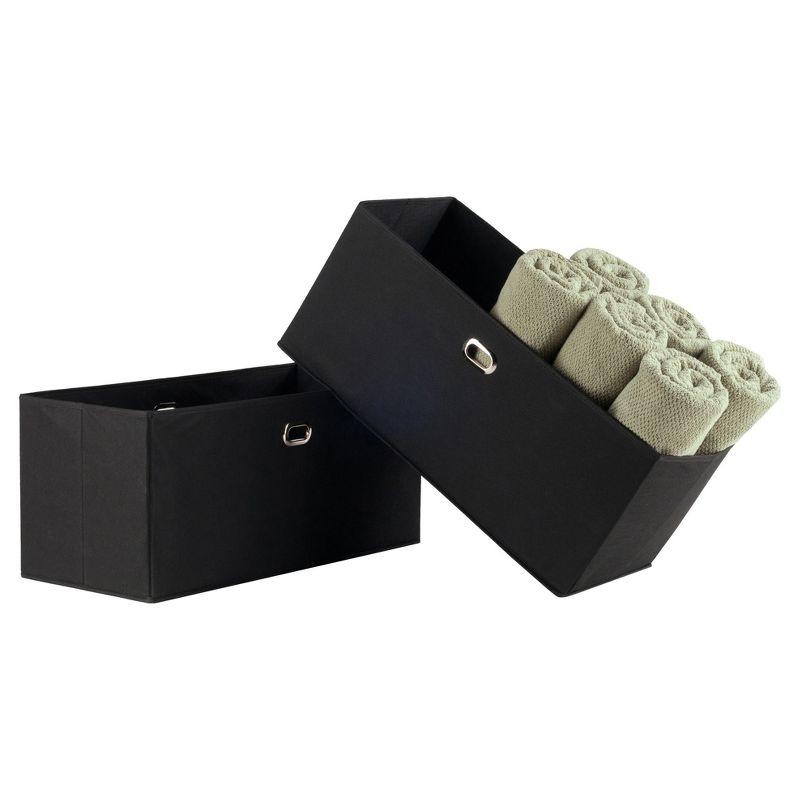 Decorative Basket Winsome Black: Foldable Fabric, Reinforced Chrome Handles, Fits 11" Cube Storage System