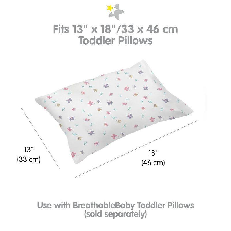 BreathableBaby Cotton Percale Pillowcase, For 13" x 18"/33 x 46 cm Toddler Pillow, Butterflies (2-Pack)
