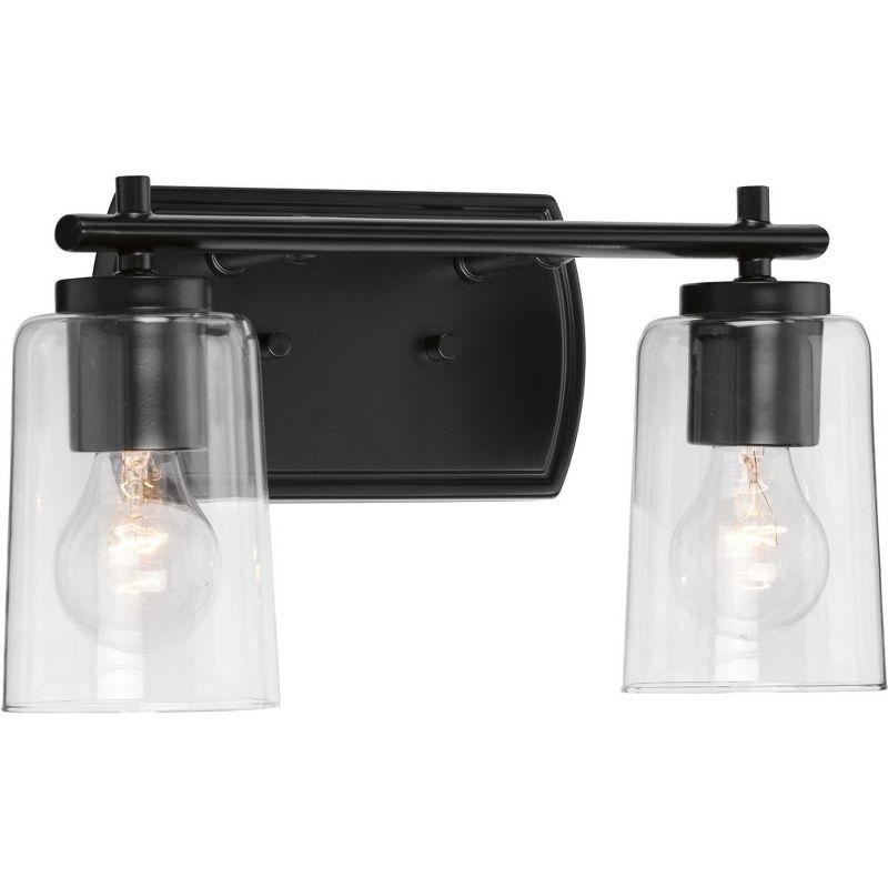 Progress Lighting Adley 2-Light Bath Wall Light, Black, Clear Glass Shades