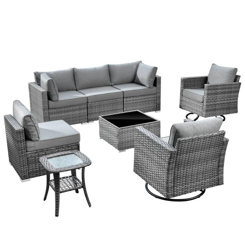 Gray Wicker 8-Piece Outdoor Sofa Set with Cushions