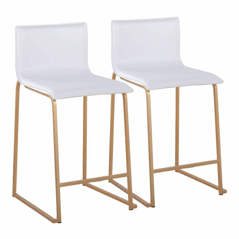 Set of 2 26" Mara Contemporary Counter Height Barstools Gold/White: Faux Leather, Steel Base - LumiSource