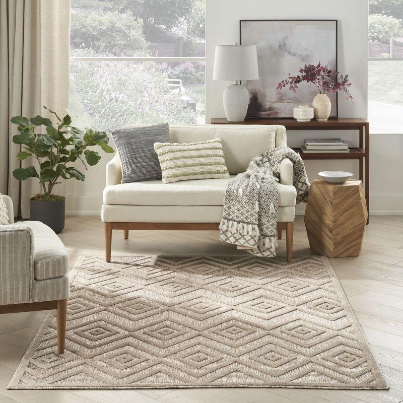 Nourison Versatile Diamond Geometric Flatweave Indoor Outdoor Area Rug Natural Beige 5' x 7'