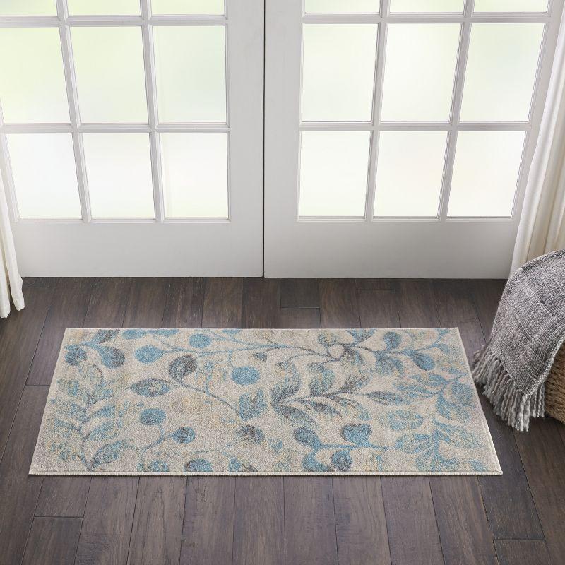 Nourison Tranquil 2' X 4' Ivory/Turquoise Area Rug Contemporary Botanical Vine and Bloom by Nourison