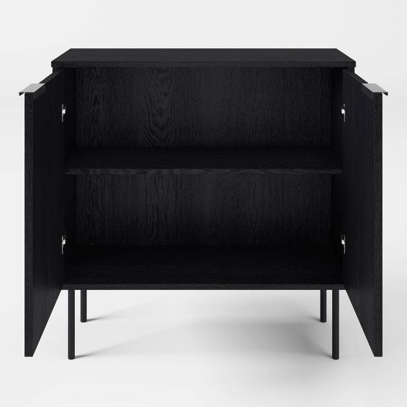 CorLiving Lysander Storage Bar Cabinet with Fluted Doors Black: Laminated Surface, MDF Frame, Divided Fixed Shelves