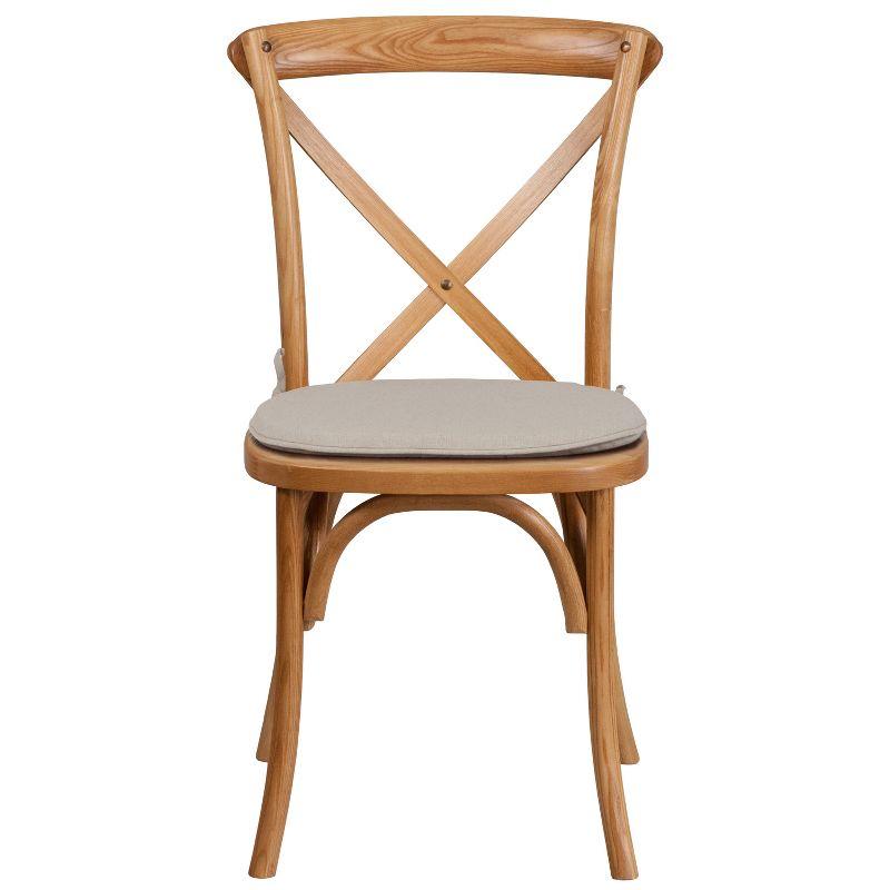 Elegant Oak Wood Cross Back Side Chair with Beige Cushion