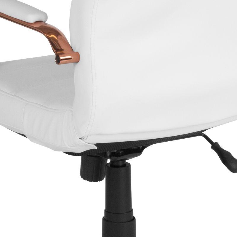 Mid-Back White LeatherSoft Swivel Executive Chair with Rose Gold Metal Frame