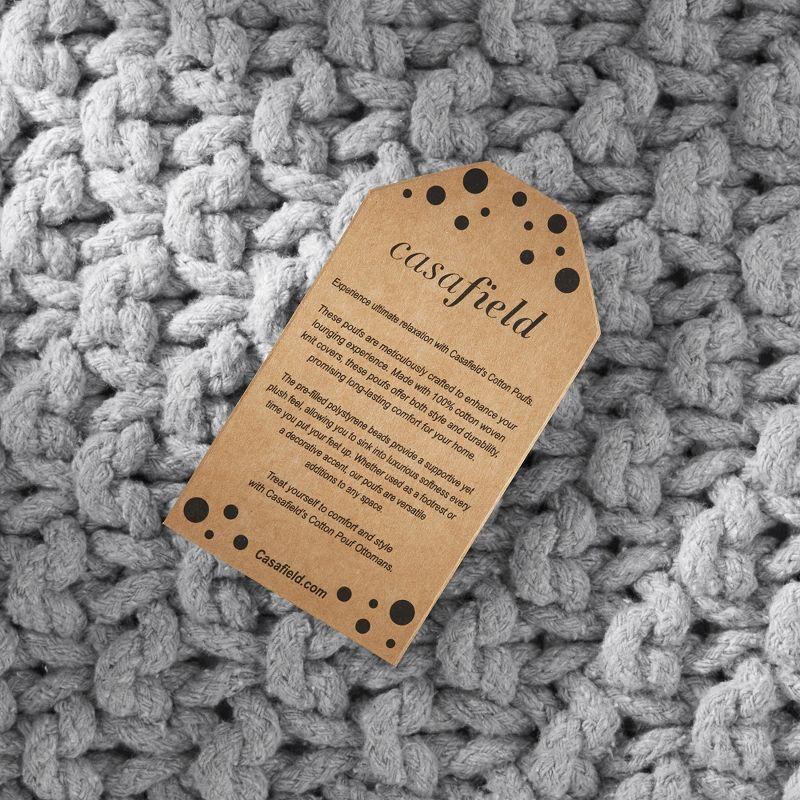 Casafield Square Pouf Ottoman, Light Gray - 18.5" W x 18.5" D x 14.5" H Cotton Knit Foot Stool - Boho Floor Pouffe for Living Room