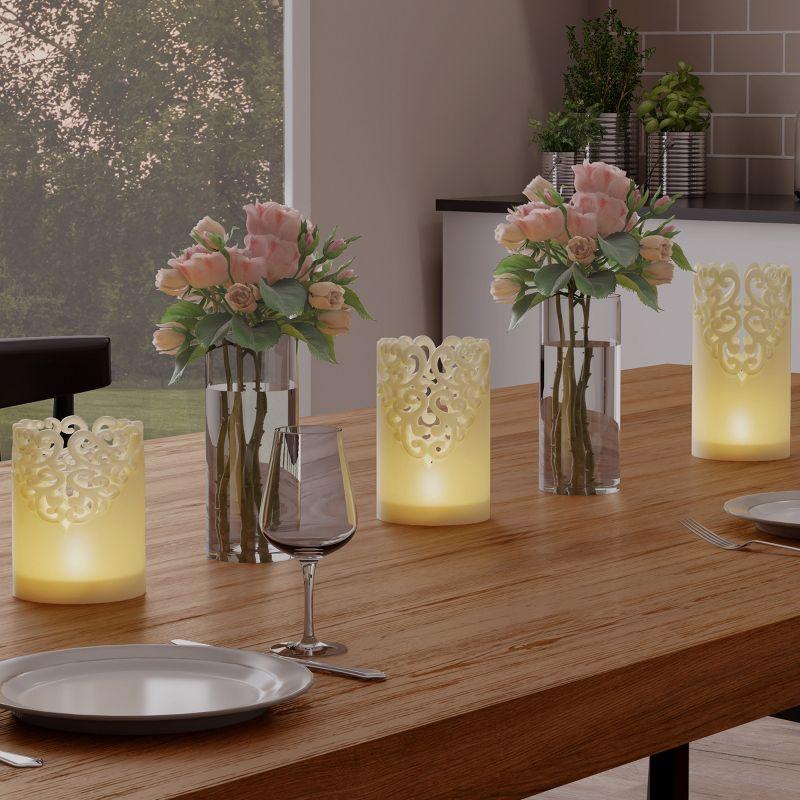 Vanilla Scented Off-White LED Flameless Pillar Candles with Lace Details