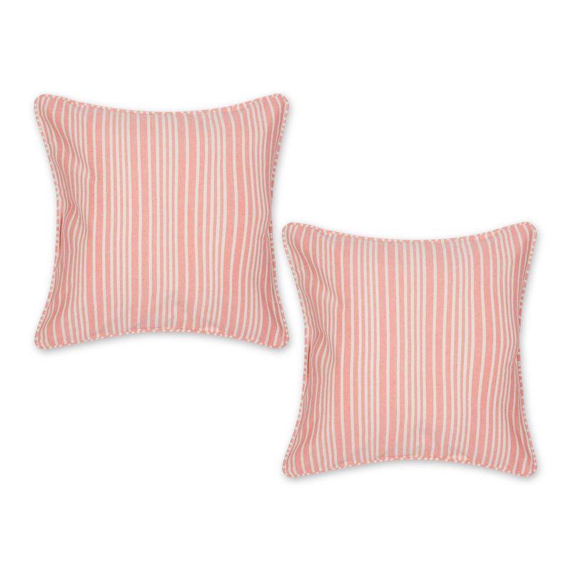 Coral Chambray Striped Recycled Cotton Euro Throw Pillow Covers, Set of 2