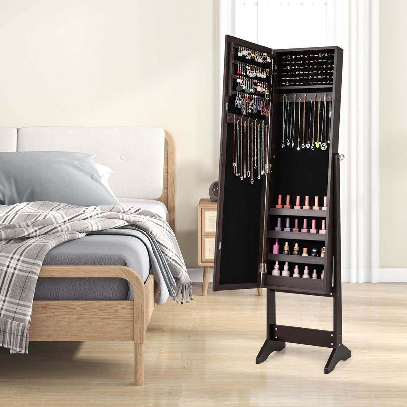 Costway Jewelry Mirrored Cabinet Armoire Organizer Storage Box with Stand Christmas Gift Coffee