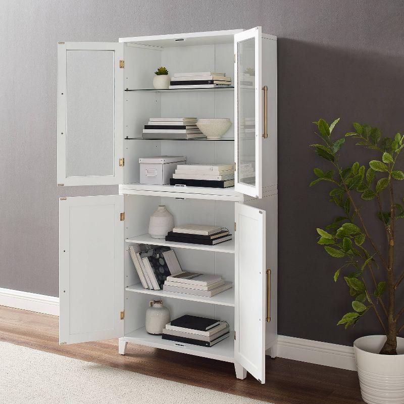Crosley 70" Roarke Pantry Storage Cabinet with Glass Door Hutch White
