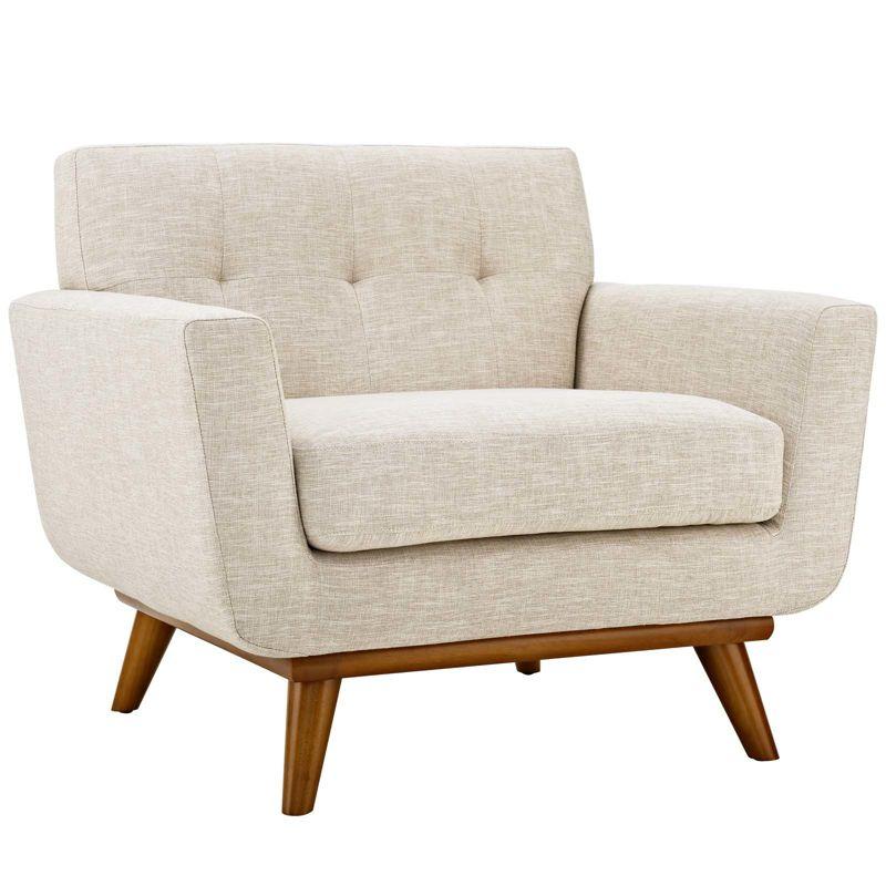 Cherry Wood Base Beige Upholstered Engage Armchair